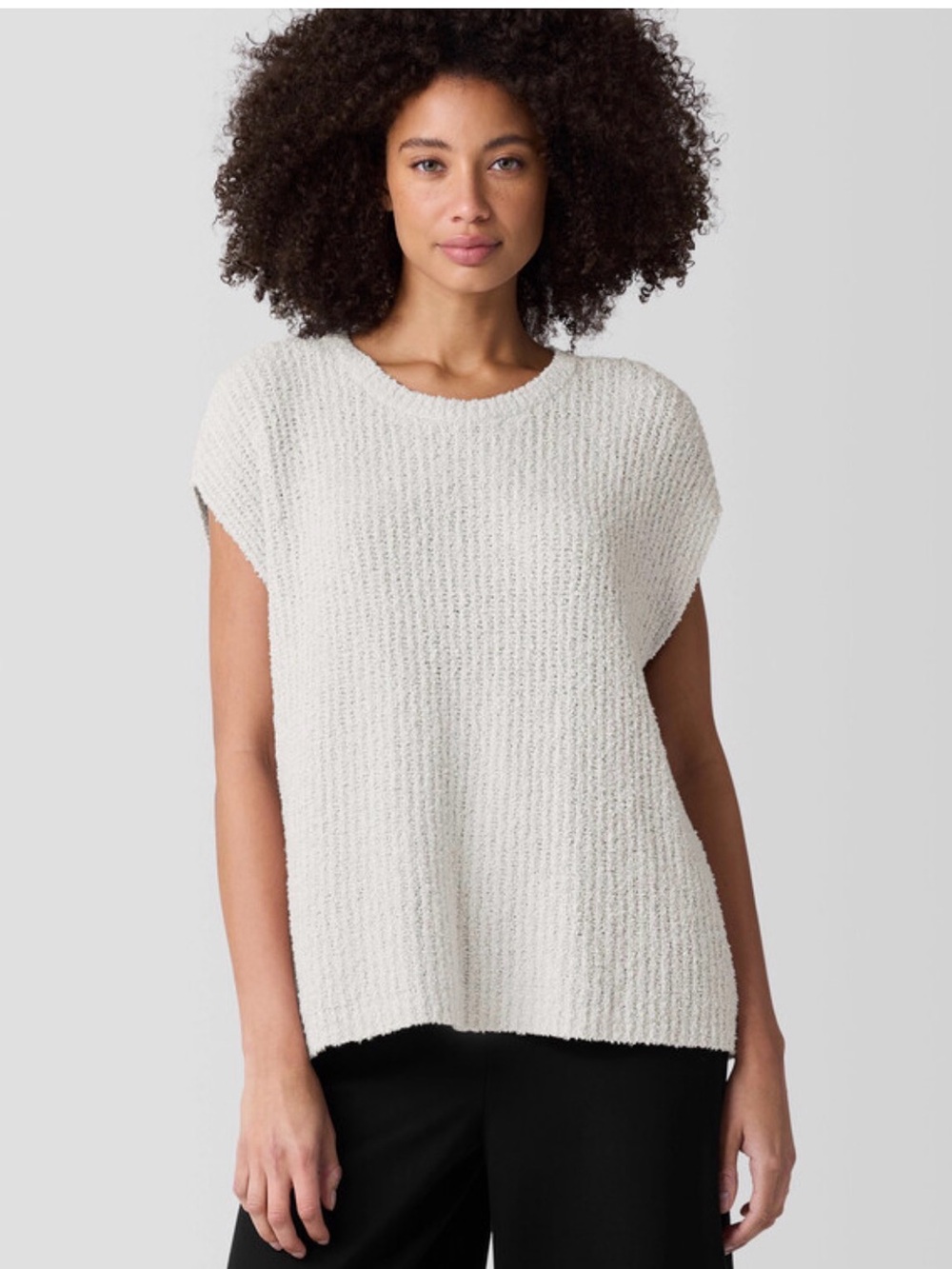 Cream Textured Short-Sleeve Sweater Top